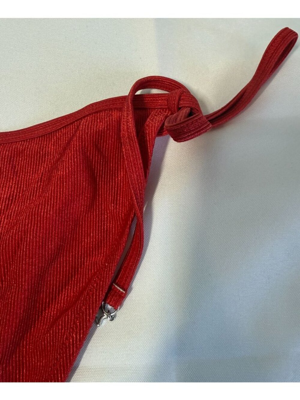 Wild Fable Red Ribbed Side Tie Bikini Bottom Size XS Low Rise High Leg Cheeky NW - Picture 6 of 11